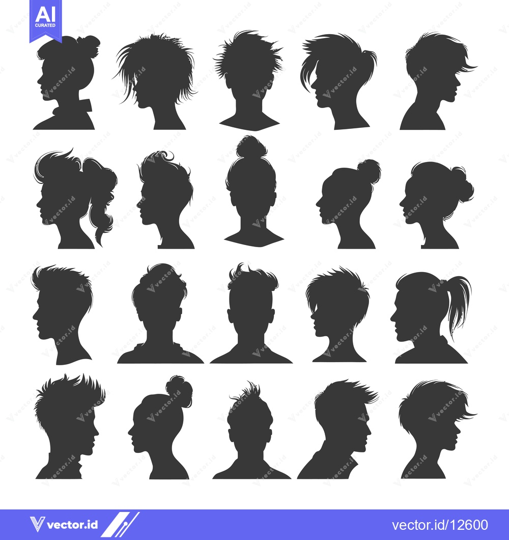 Premium Vector dari A Collection of 24 Diverse Hairstyle Silhouettes in Profile
