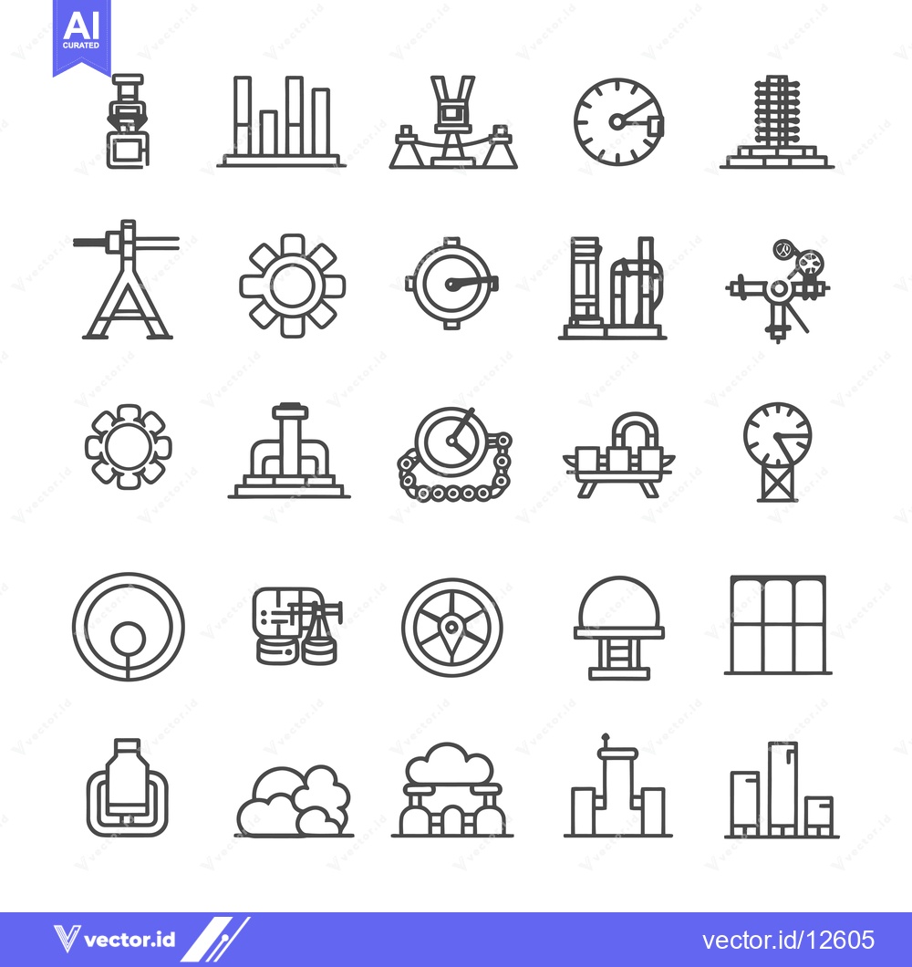 Premium Vector dari A Collection of 24 Line Art Icons Depicting Industrial and Mechanical