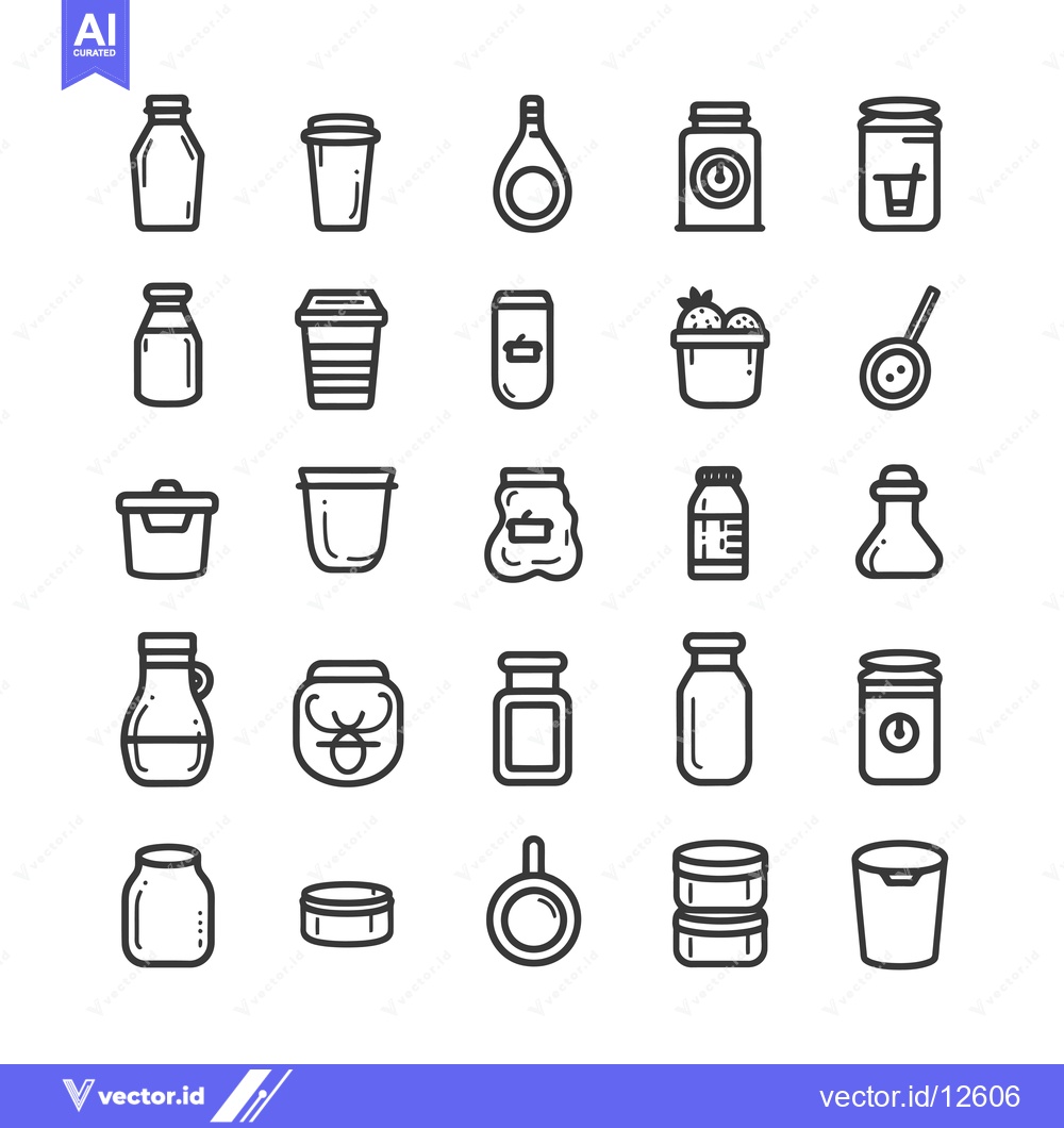 Premium Vector of A Collection of 24 Line Art Icons Depicting Various Containers