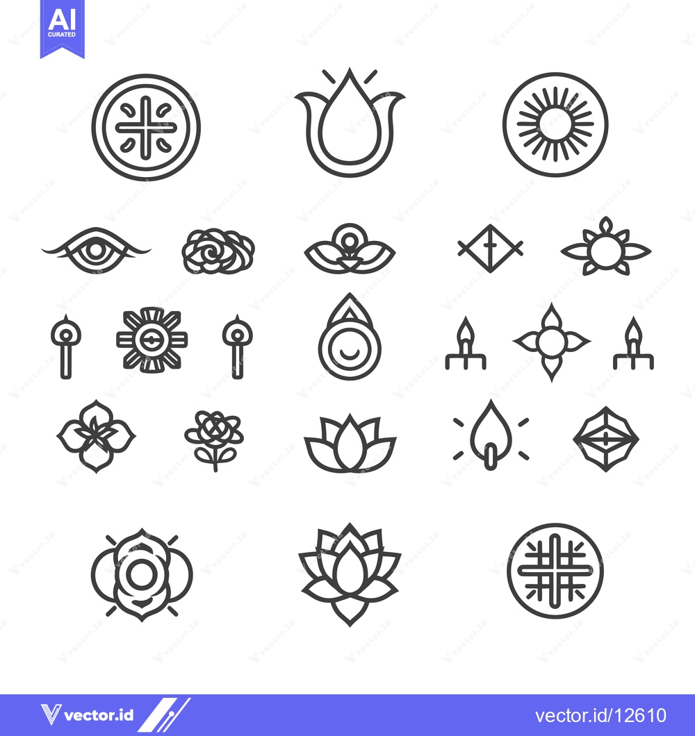Premium Vector dari A Collection of 24 Simple Line Art Spiritual Symbols