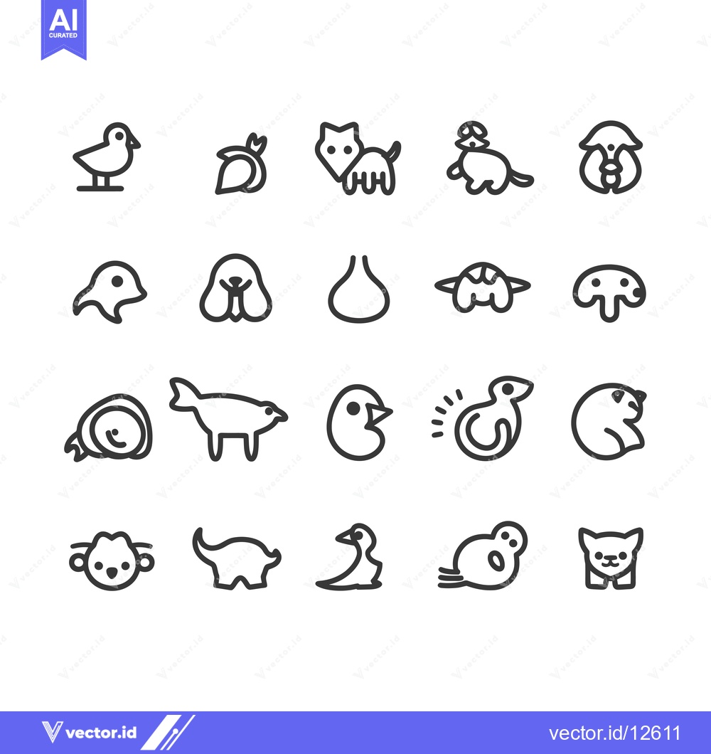 Premium Vector dari A Collection of 24 Simple Line Drawings of Various Animals