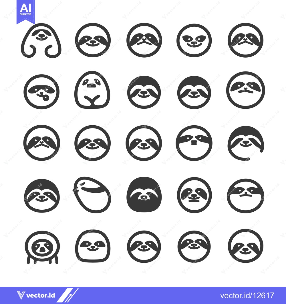 Premium Vector dari A Collection of 25 Adorable Sloth Illustrations in Different Poses and