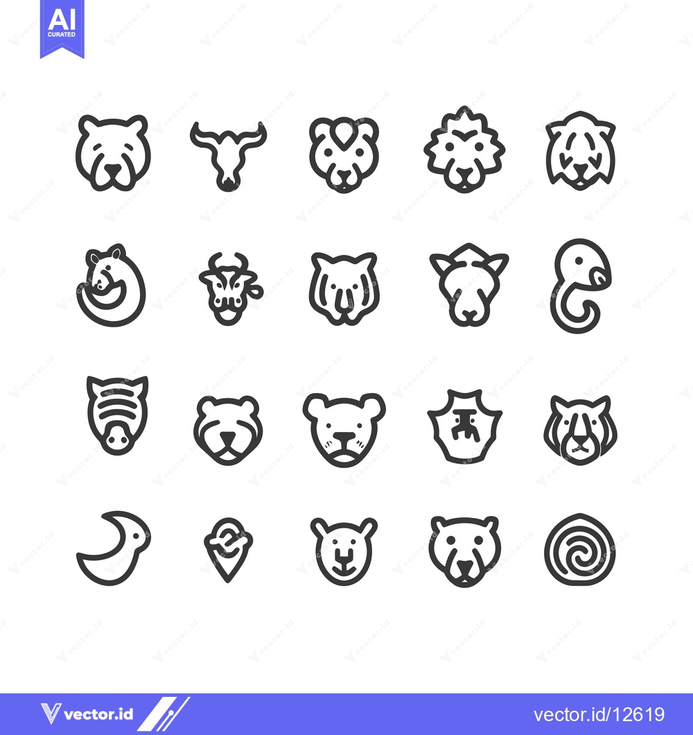 Premium Vector of A Collection of 25 Animal Head Line Icons