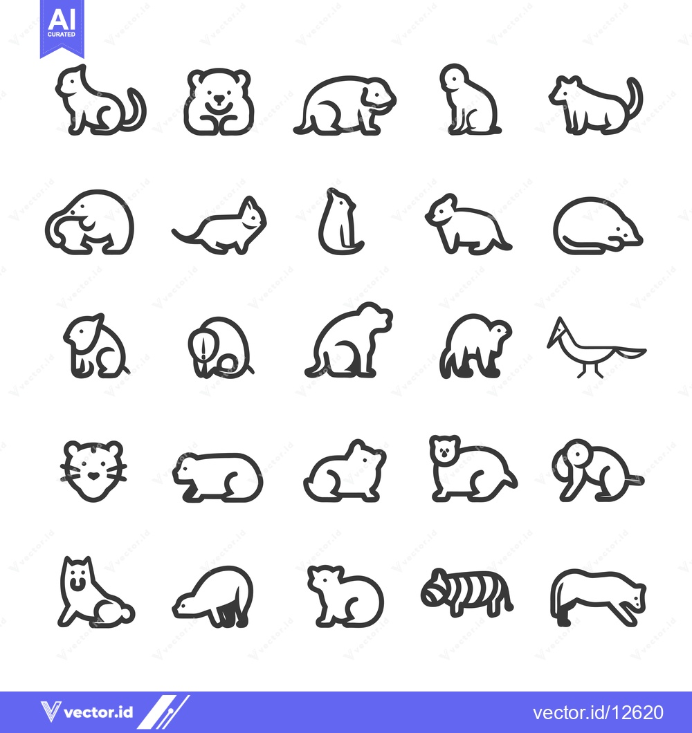 Premium Vector of A Collection of 25 Animal Line Drawings