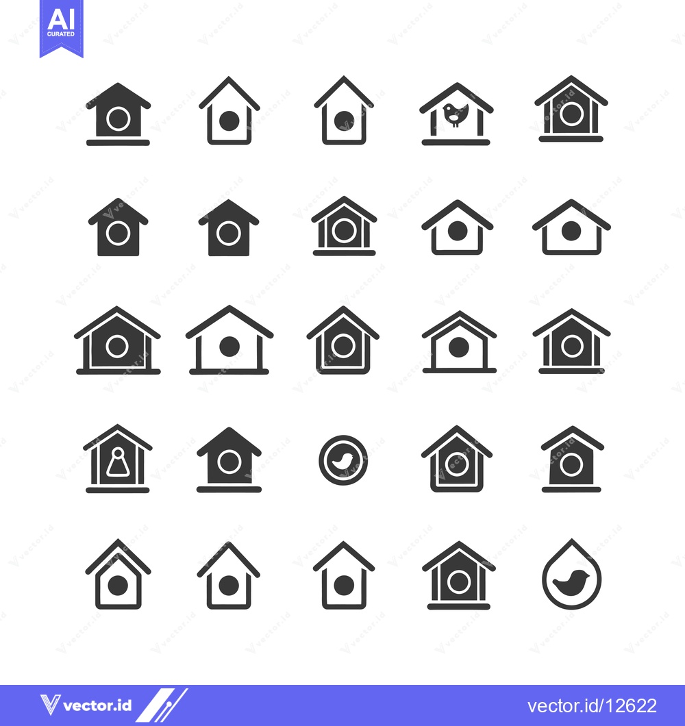 Premium Vector of A Collection of 25 Black and White Birdhouse Icons