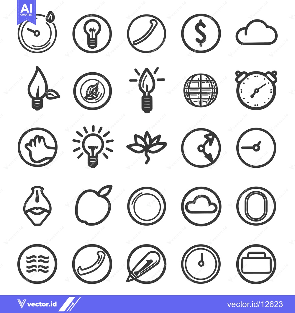 Premium Vector of A Collection of 25 Black and White Circular Icons