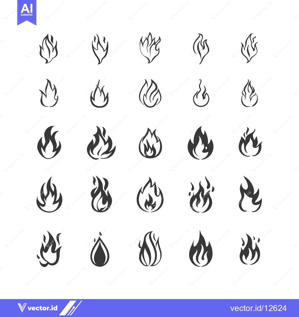 Premium Vector dari A Collection of 25 Black and White Fire Flame Icons