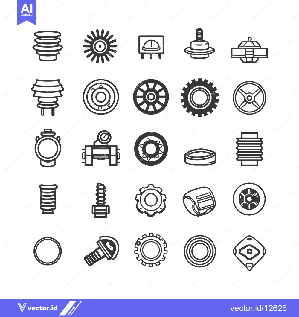 Premium Vector of A Collection of 25 Black and White Industrial Machine Part Icons