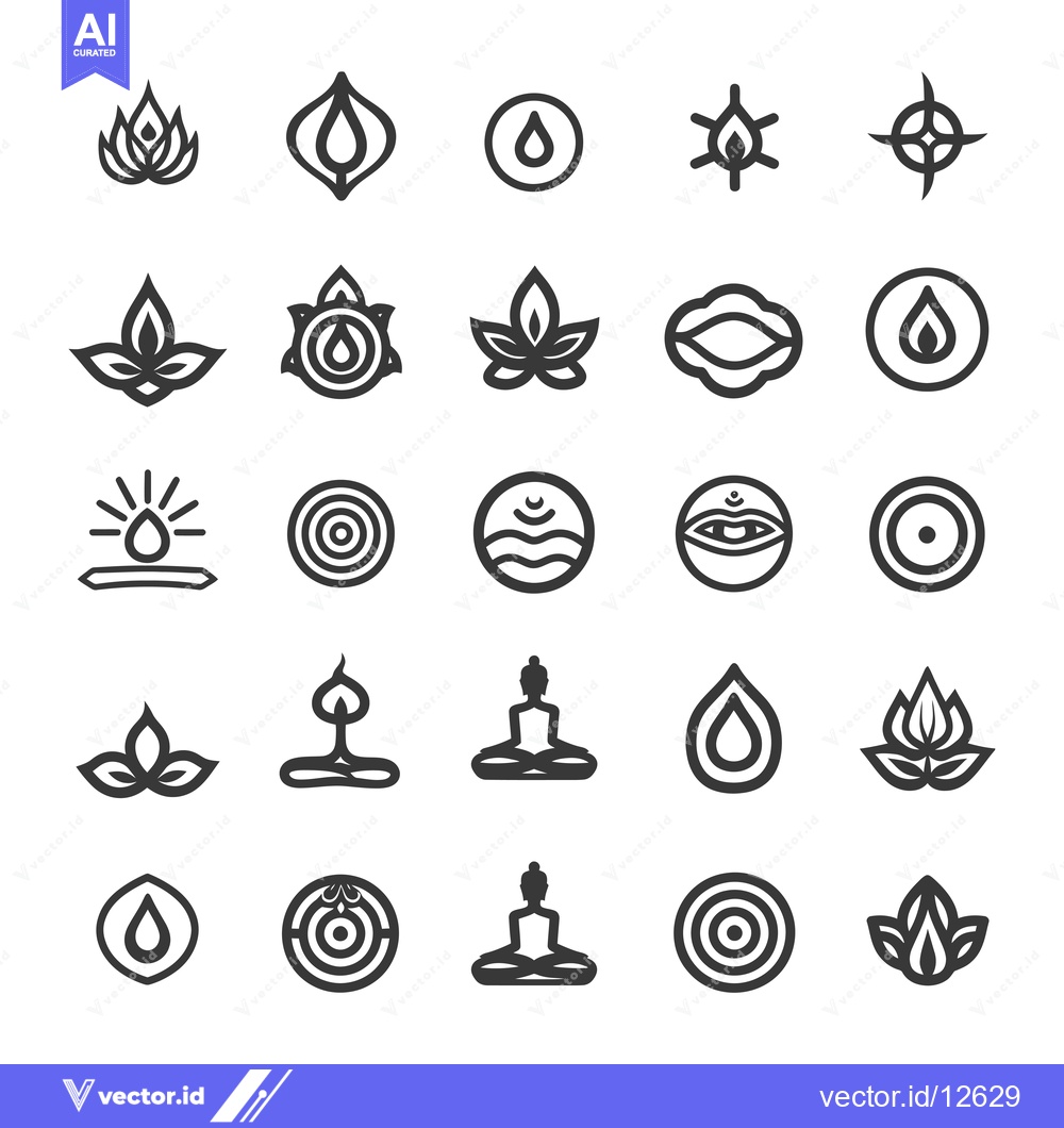 Premium Vector dari A Collection of 25 Black and White Line Art Icons Representing Meditat