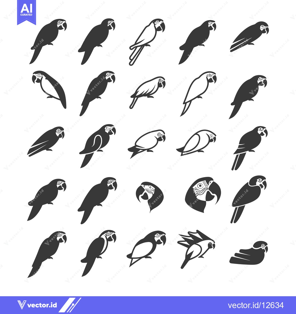 Premium Vector dari A Collection of 25 Black and White Parrot Silhouettes