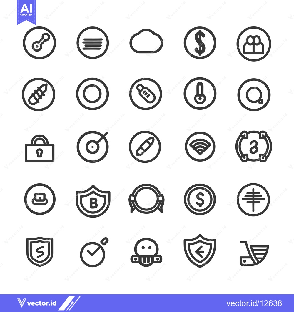 Premium Vector dari A Collection of 25 Circular Icons with Black Outlines