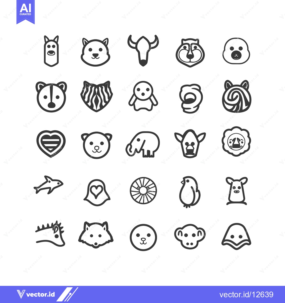 Premium Vector of A Collection of 25 Cute Animal and Character Icons in a Grid Layout