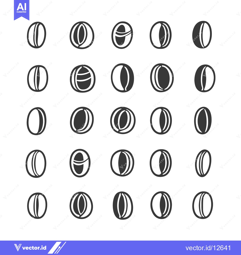 Premium Vector dari A Collection Of 25 Different Black And White Coffee Bean Icons 31434