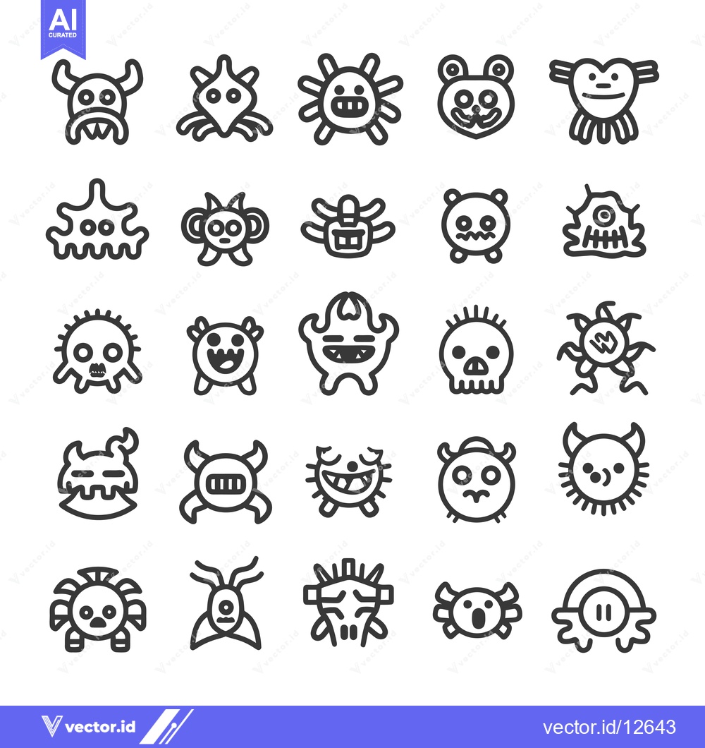 Premium Vector of A Collection of 25 Diverse and Stylized Monster Icons