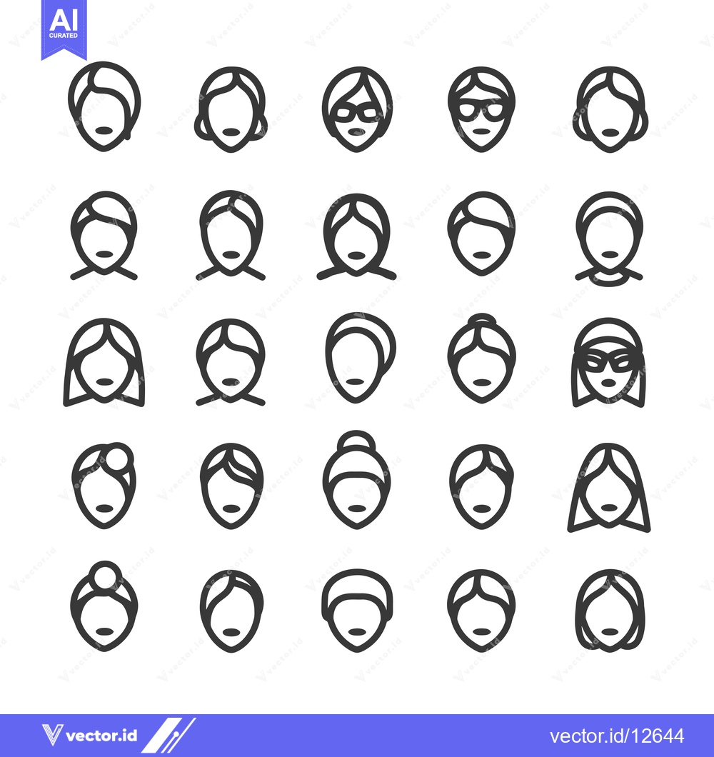 Premium Vector dari A Collection of 25 Diverse Female Line Icons
