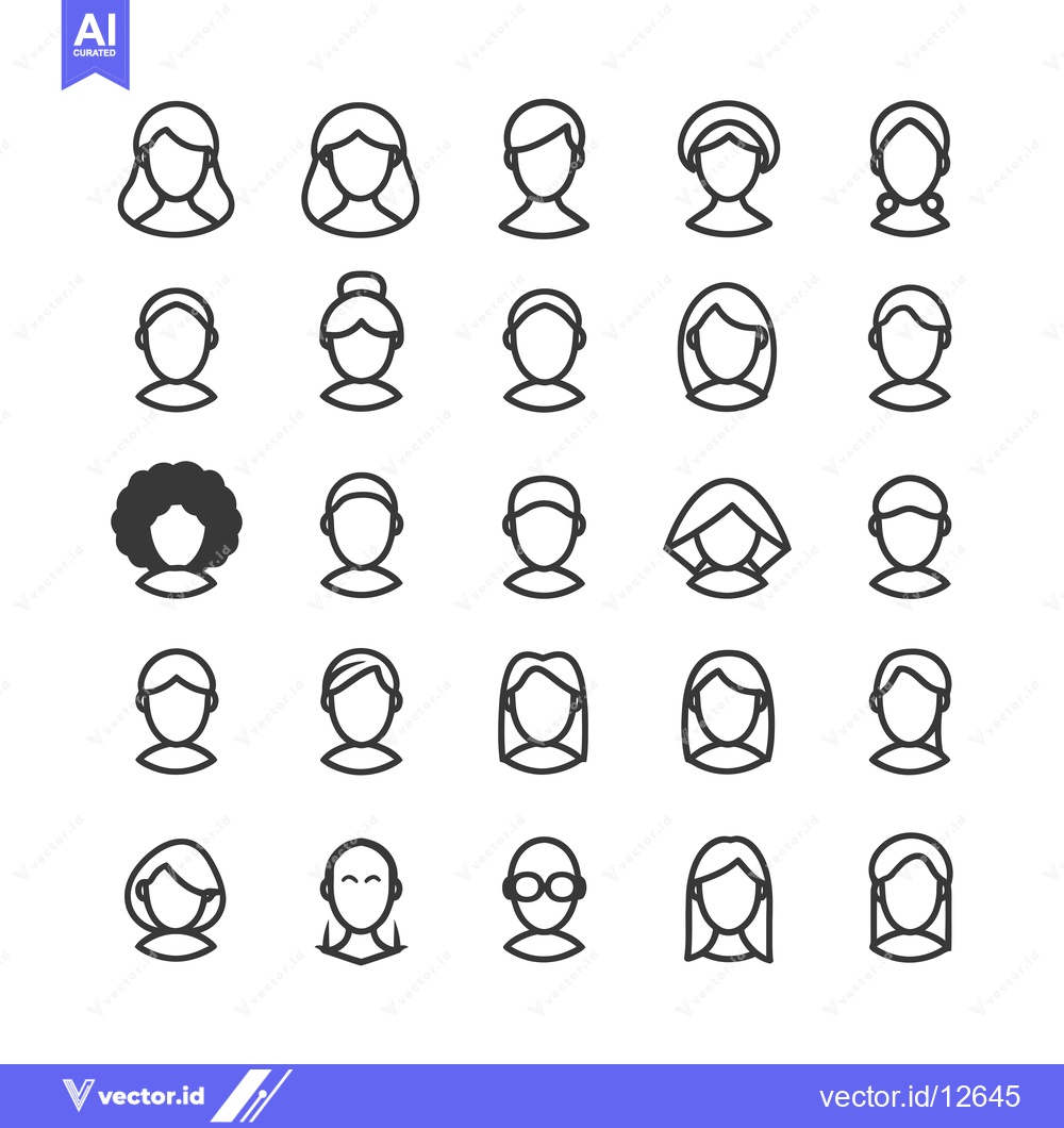 Premium Vector dari A Collection of 25 Diverse Human Profile Icons in Outline Style