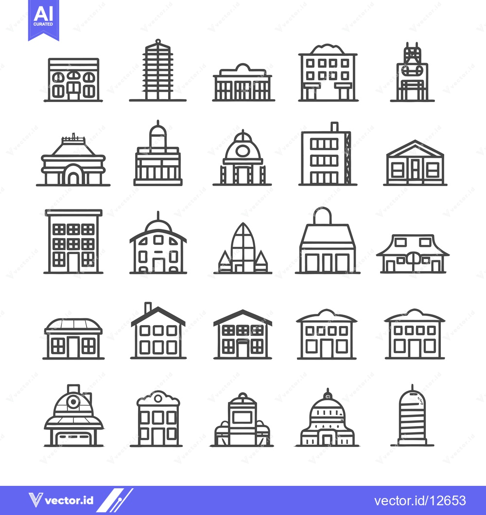Premium Vector dari A Collection of 25 Hand-Drawn Building Outline Icons