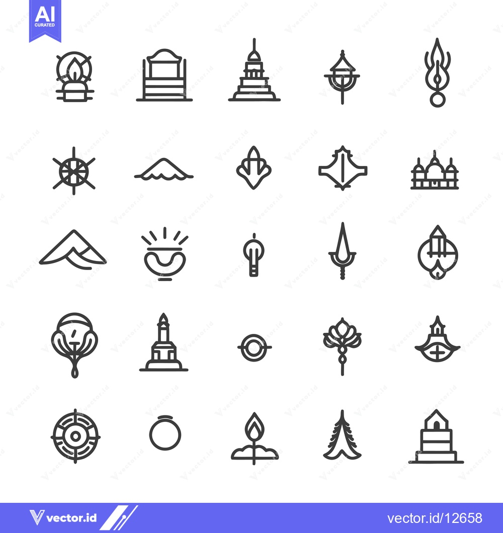 Premium Vector of A Collection of 25 Line Art Icons Depicting Various Religious Symbols