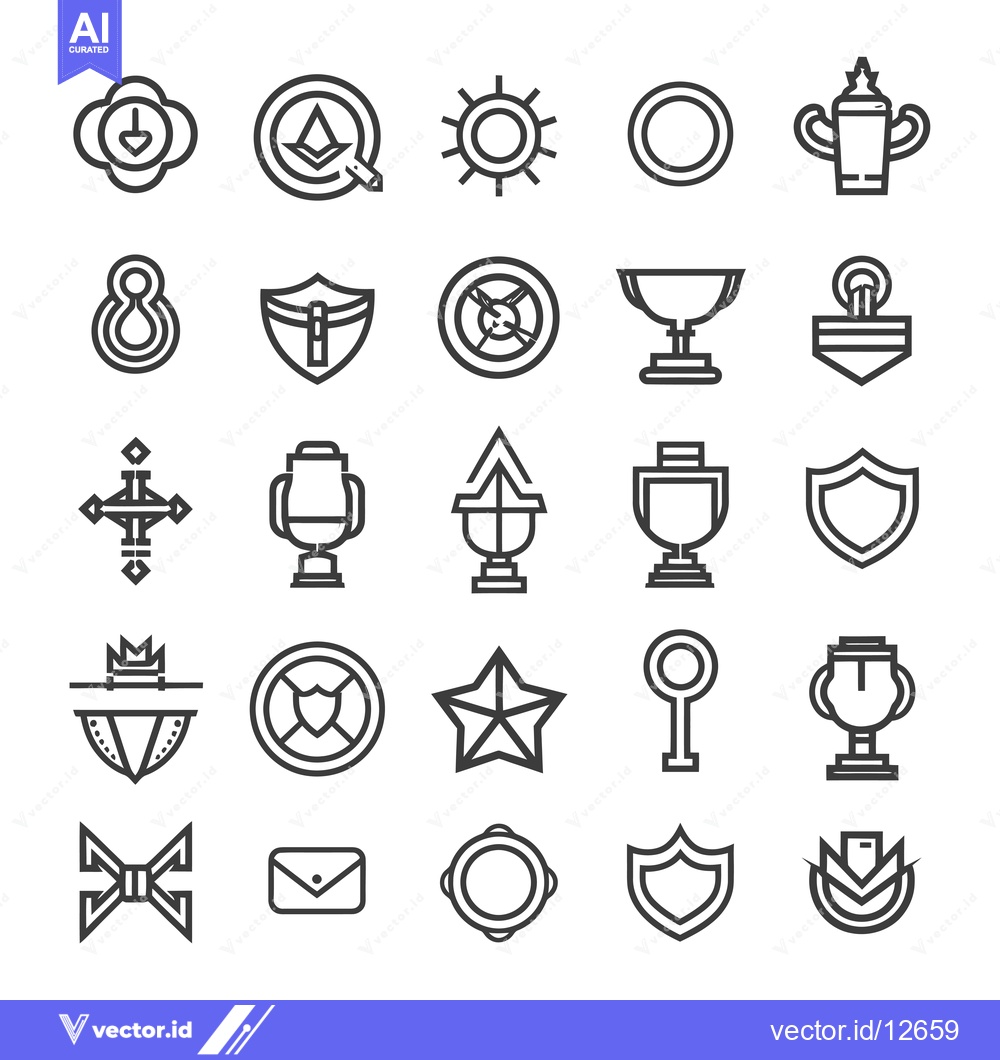 Premium Vector of A Collection of 25 Line Art Icons Depicting Various Symbolic Shapes
