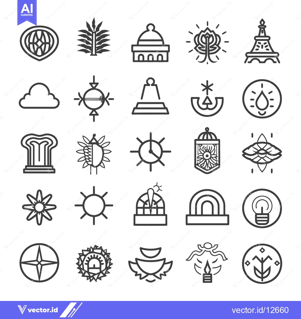 Premium Vector dari A Collection of 25 Line Art Icons Featuring Diverse Symbols