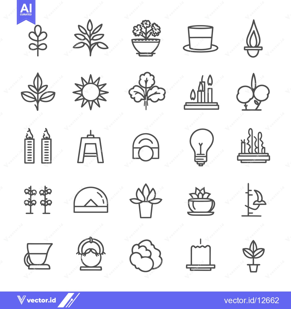 Premium Vector dari A Collection of 25 Line Art Icons Representing Plants, Flowers, and Ca