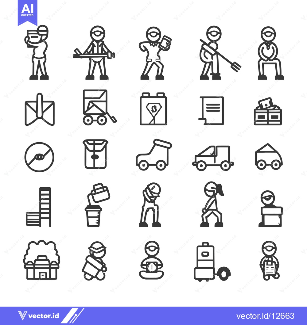 Premium Vector of A Collection of 25 Line Art Illustrations Depicting Various Jobs and A