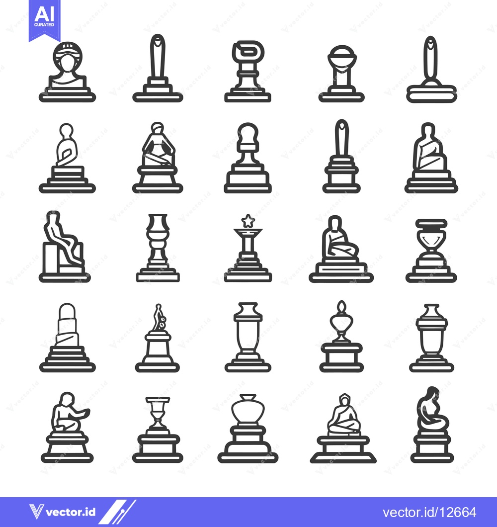 Premium Vector dari A Collection of 25 Line Art Illustrations of Statues and Trophies