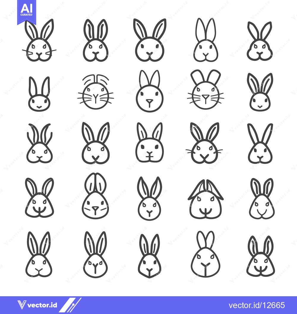 Premium Vector dari A Collection of 25 Line Art Rabbit Faces