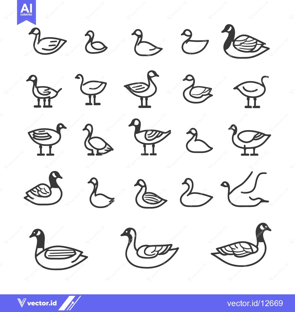 Premium Vector of A Collection of 25 Line Drawings of Geese in Various Poses