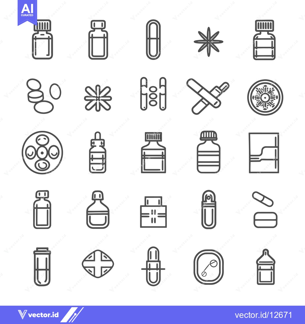 Premium Vector dari A Collection of 25 Line Drawings of Medicine and Supplements
