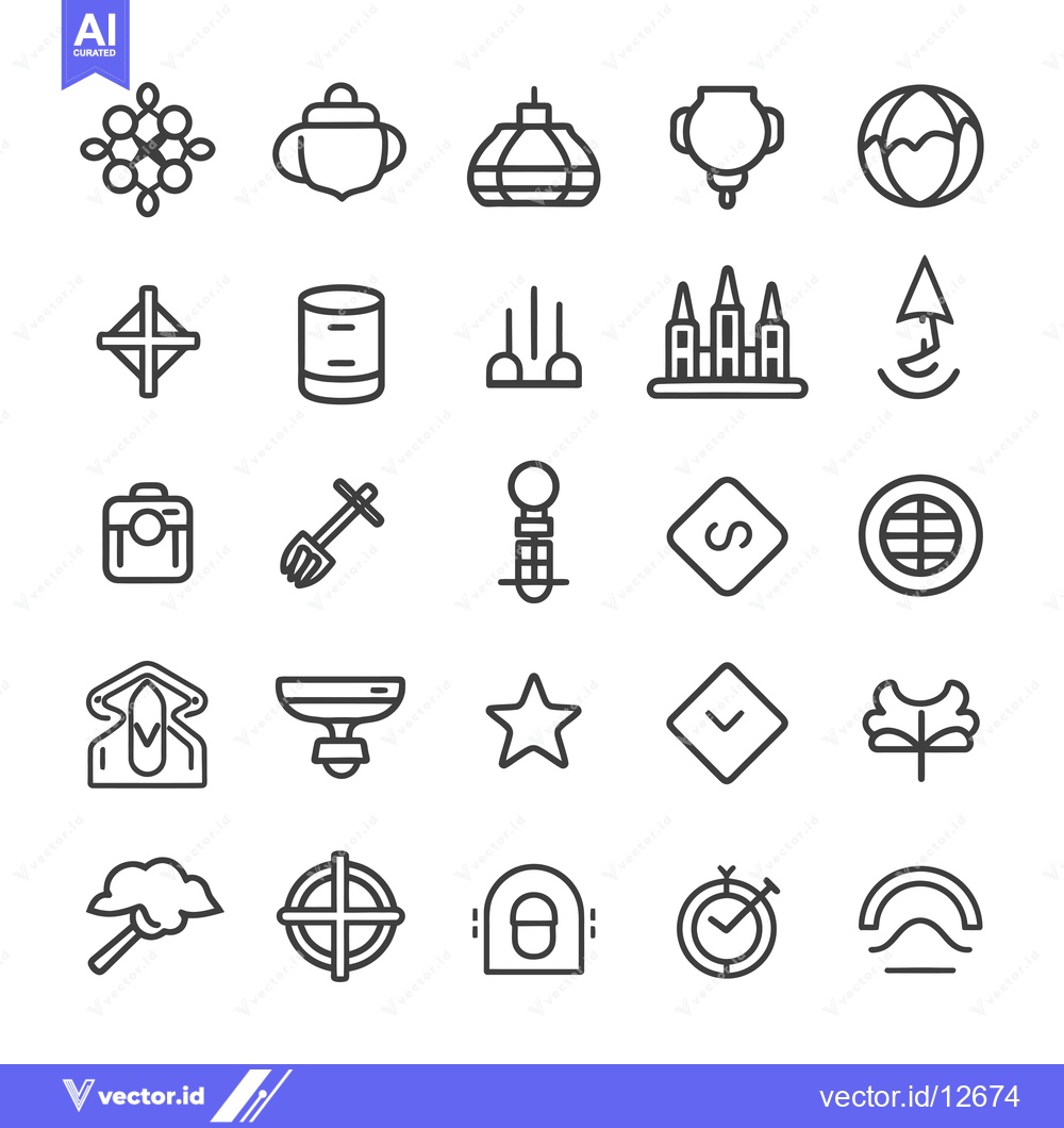 Premium Vector dari A Collection of 25 Line Icons Depicting Various Shapes and Objects