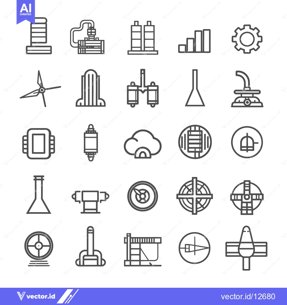 Premium Vector of A Collection of 25 Line Icons Representing Various Industrial and Tech