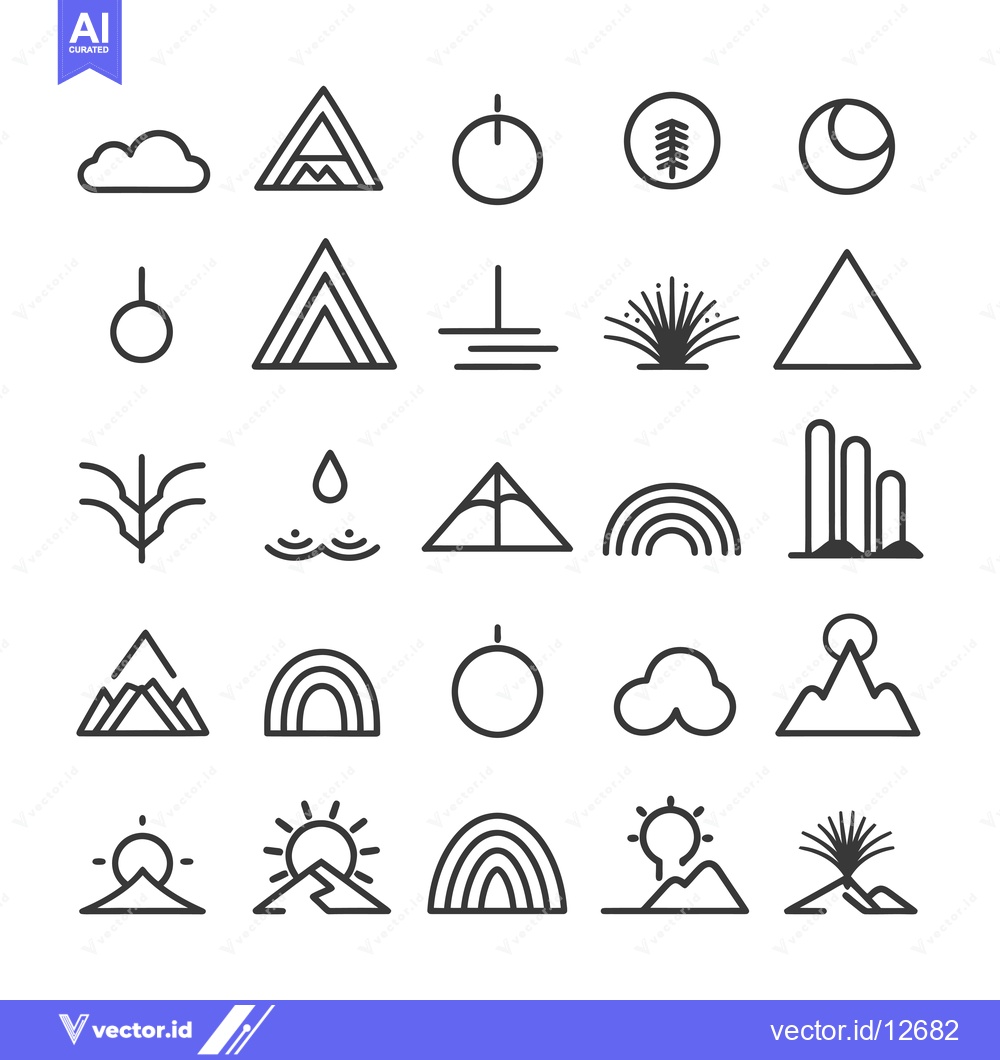 Premium Vector of A Collection of 25 Minimalist Line Art Icons Depicting Nature Elements