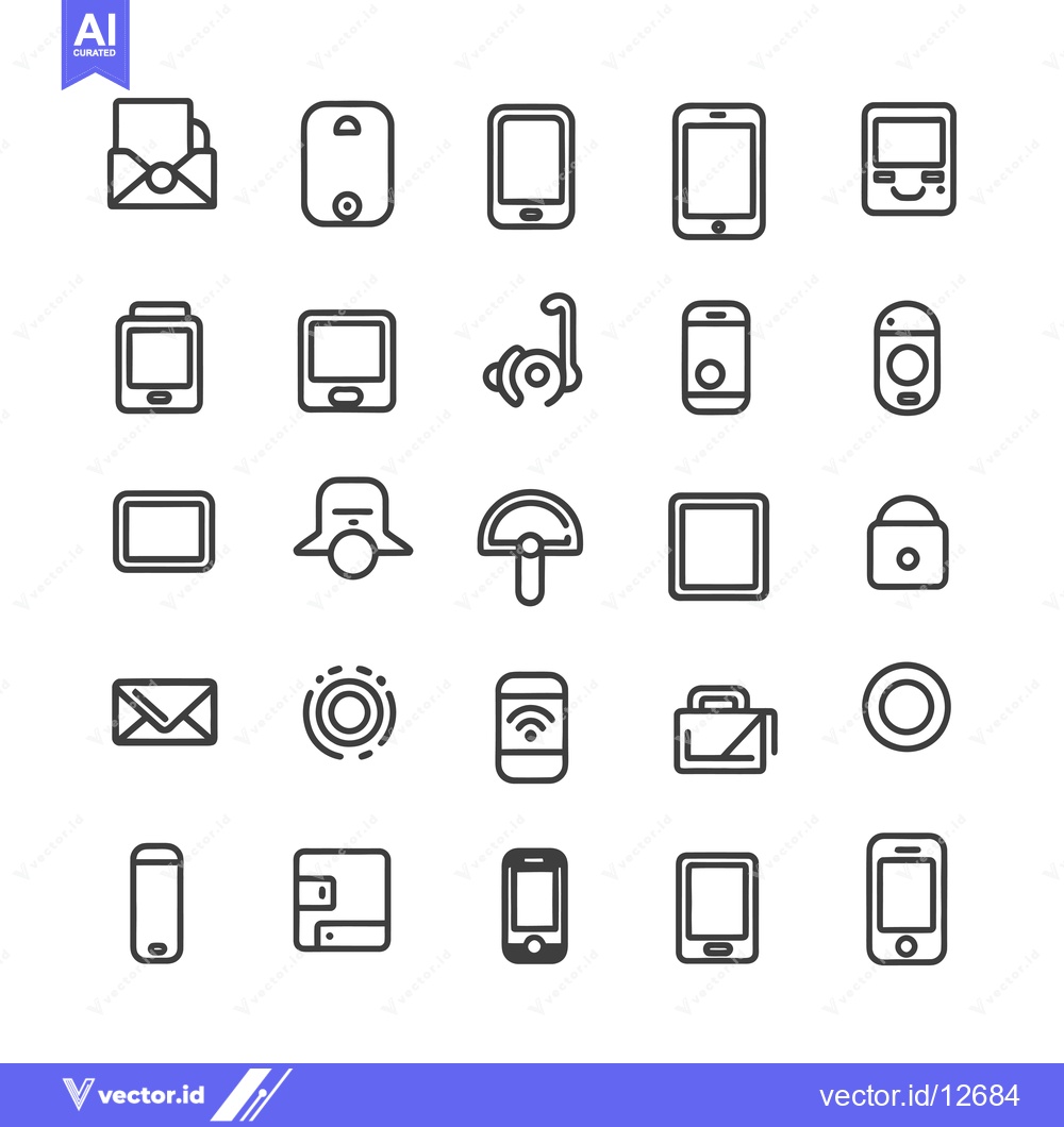 Premium Vector dari A Collection of 25 Outline Icons Depicting Mobile Devices and Communic