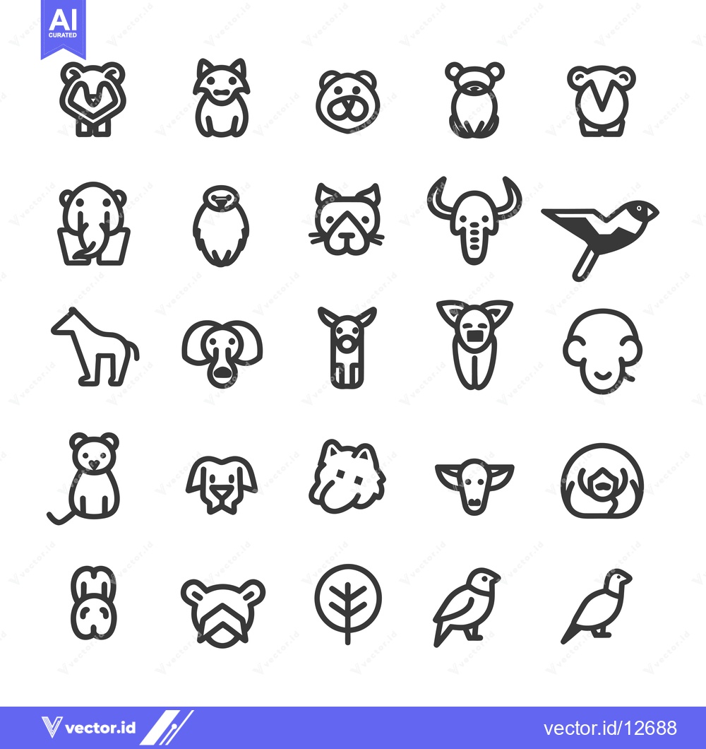 Premium Vector dari A Collection of 25 Simple Animal Line Icons