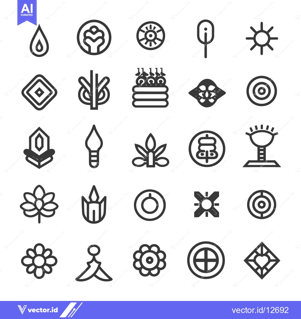 Premium Vector of A Collection of 25 Simple Line Art Icons with Geometric Shapes and Flo