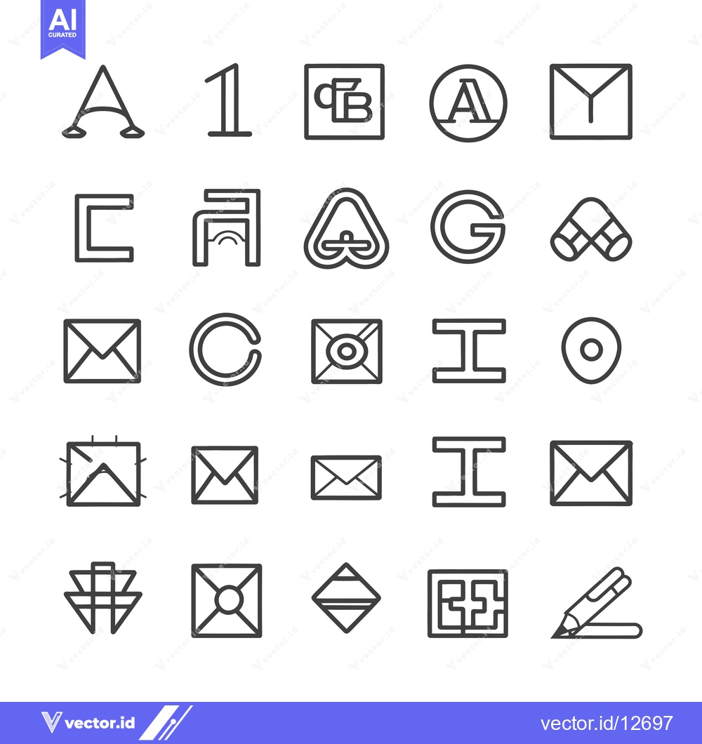 Premium Vector of A Collection of 25 Simple Line Icons with Geometric Shapes and Letters