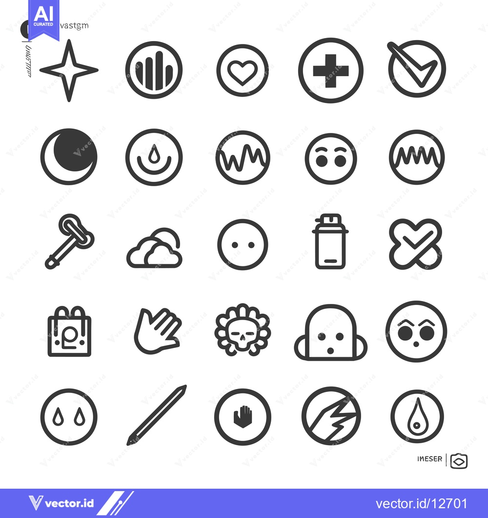 Premium Vector of A Collection of 25 Unique Black and White Circular Icons