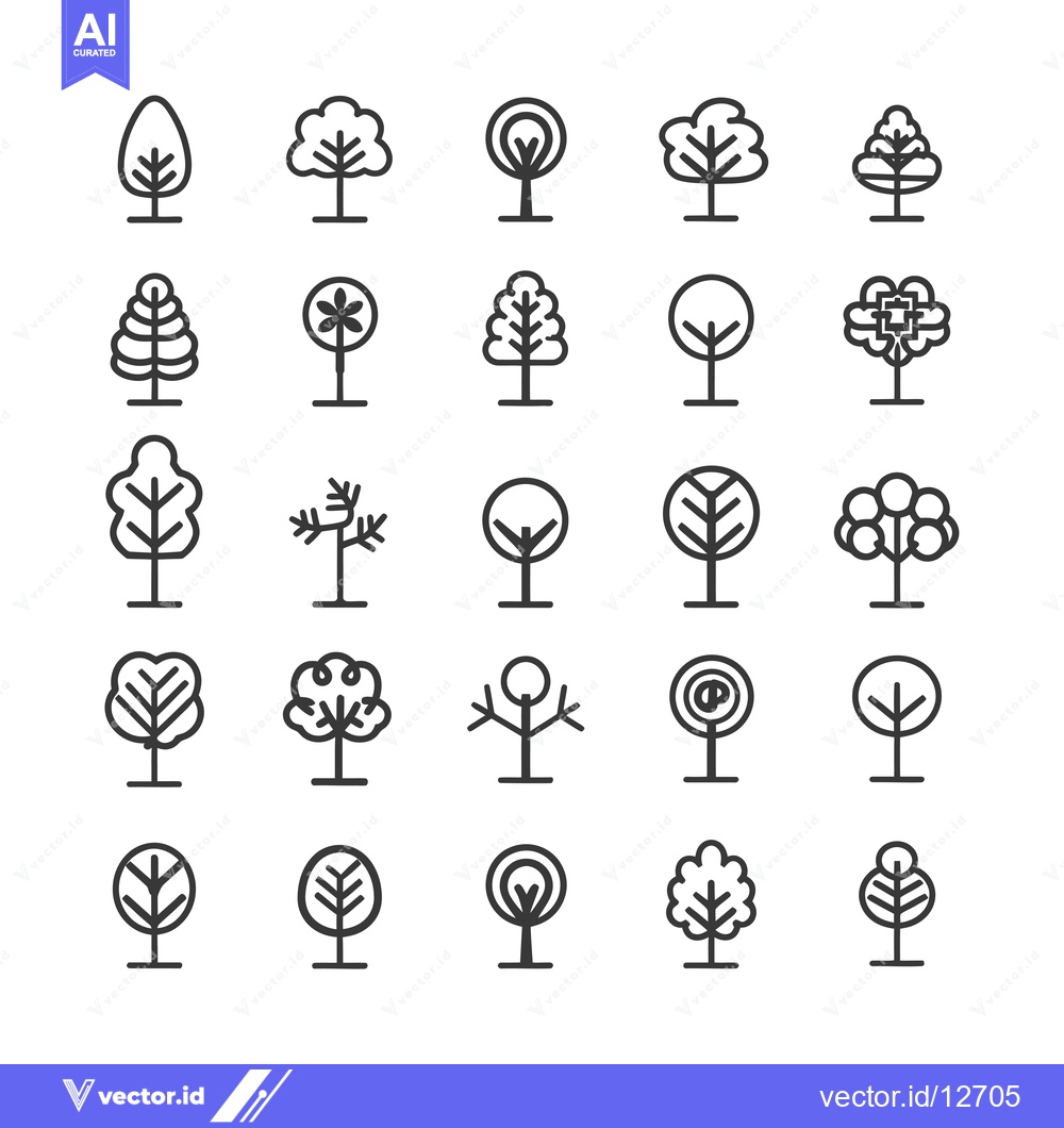 Premium Vector of A Collection of 25 Unique Line Art Tree Icons