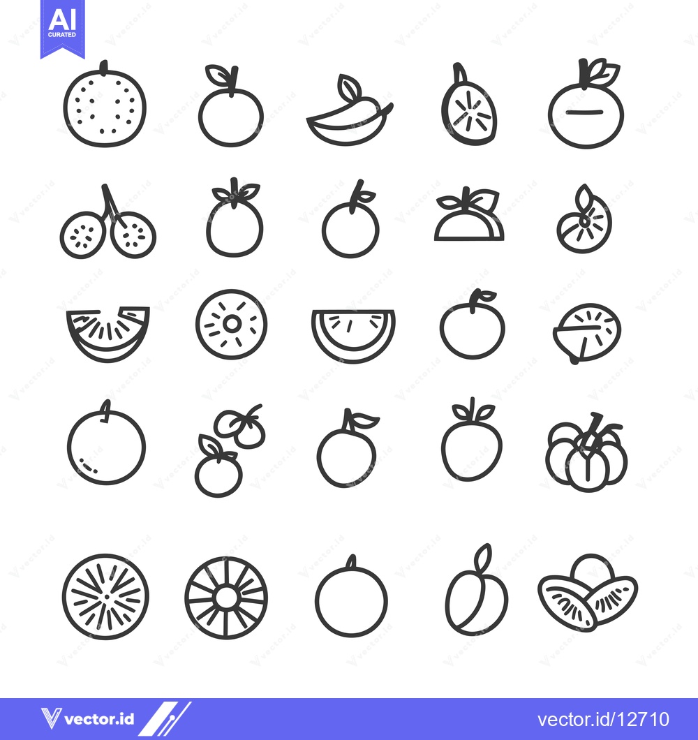 Premium Vector of A Collection of 28 Black and White Line Drawings of Various Fruits