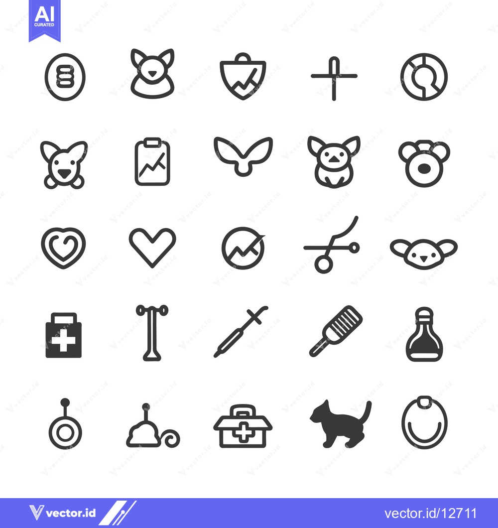 Premium Vector dari A Collection of 28 Black and White Line Icons Related to Pet Care