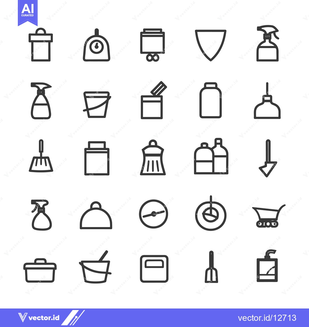 Premium Vector of A Collection of 28 Cleaning Supplies and Household Items Line Icons