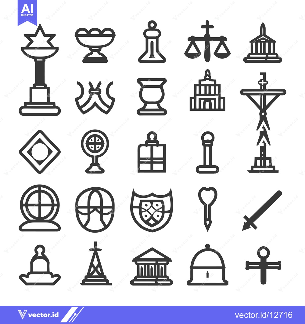 Premium Vector of A Collection of 28 Diverse Line Art Icons Representing Various Symbols