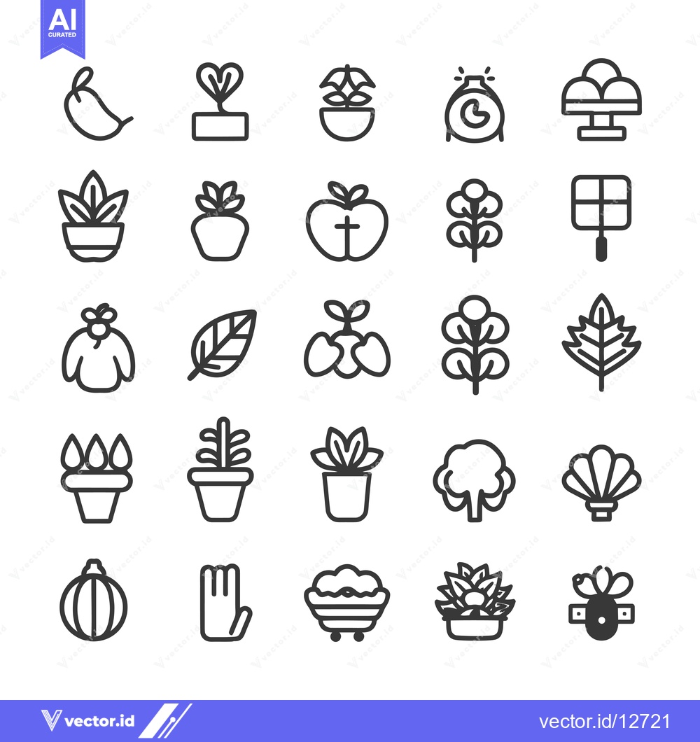 Premium Vector of A Collection of 28 Line Drawings Depicting Plants and Flowers