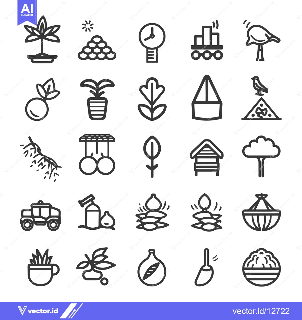 Premium Vector dari A Collection of 28 Line Drawings of Plants, Birds, and Other Objects