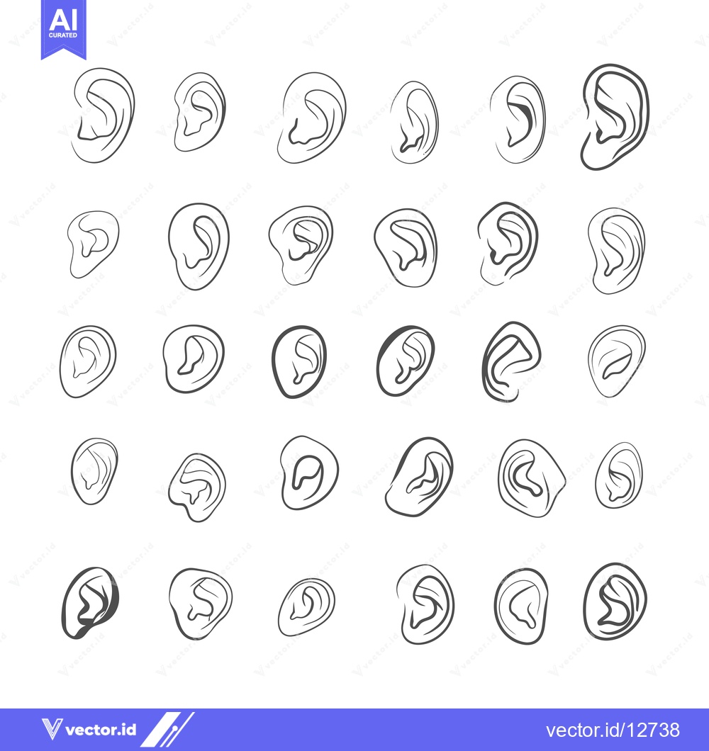 Premium Vector dari A Collection of 30 Hand-Drawn Outline Ear Illustrations