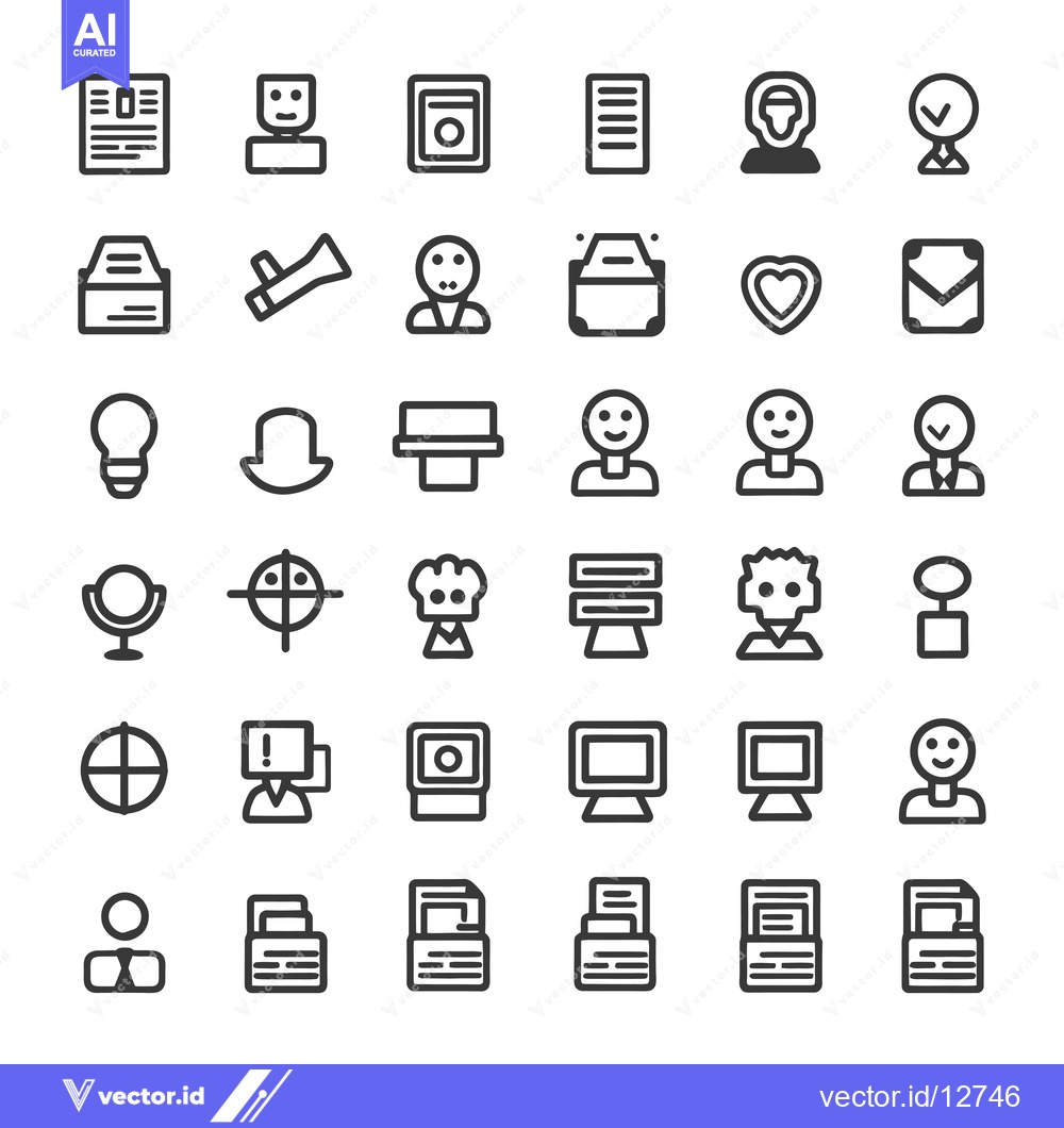 Premium Vector of A Collection of 36 Black and White Line Icons Depicting Various Busine