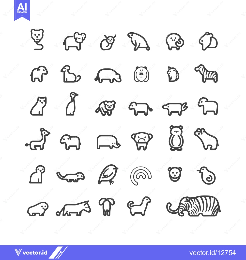 Premium Vector of A Collection of 36 Simple Line Drawings of Various Animals