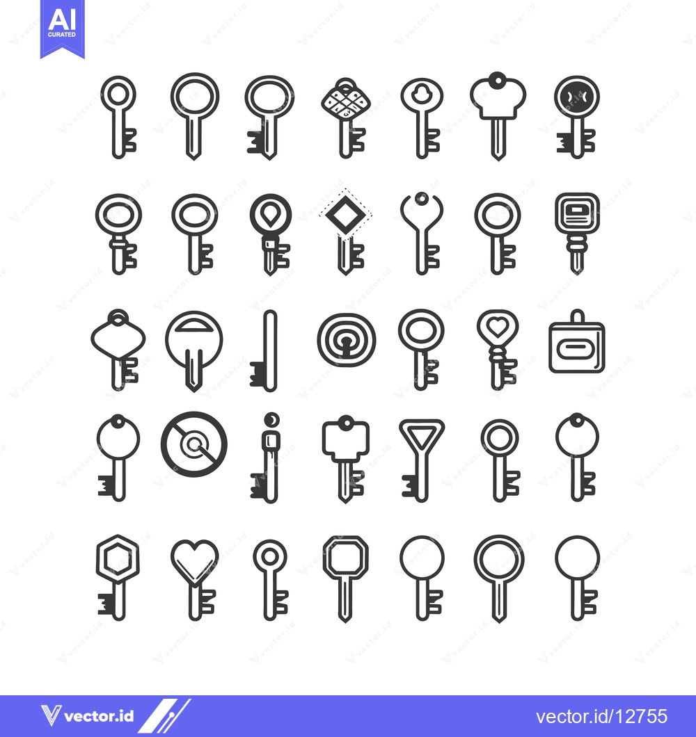 Premium Vector of A Collection of 36 Unique Key Icons in Outline Style