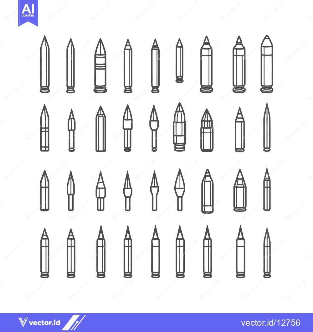 Premium Vector dari A Collection of 40 Different Types of Bullet Cartridge Illustrations